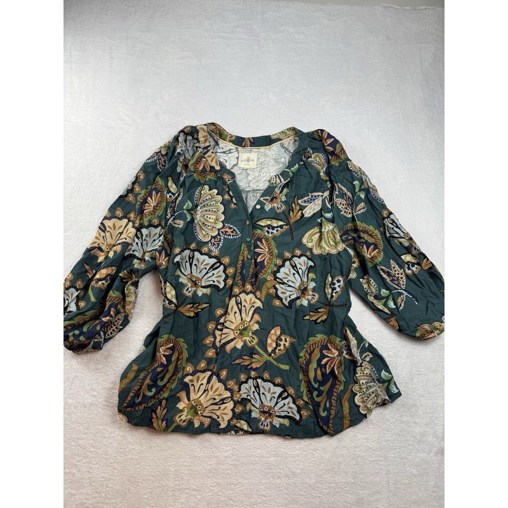 Umgee USA Boutique Women's 2XL Green Floral 3/4 Sleeve Spring Top Blouse‎
